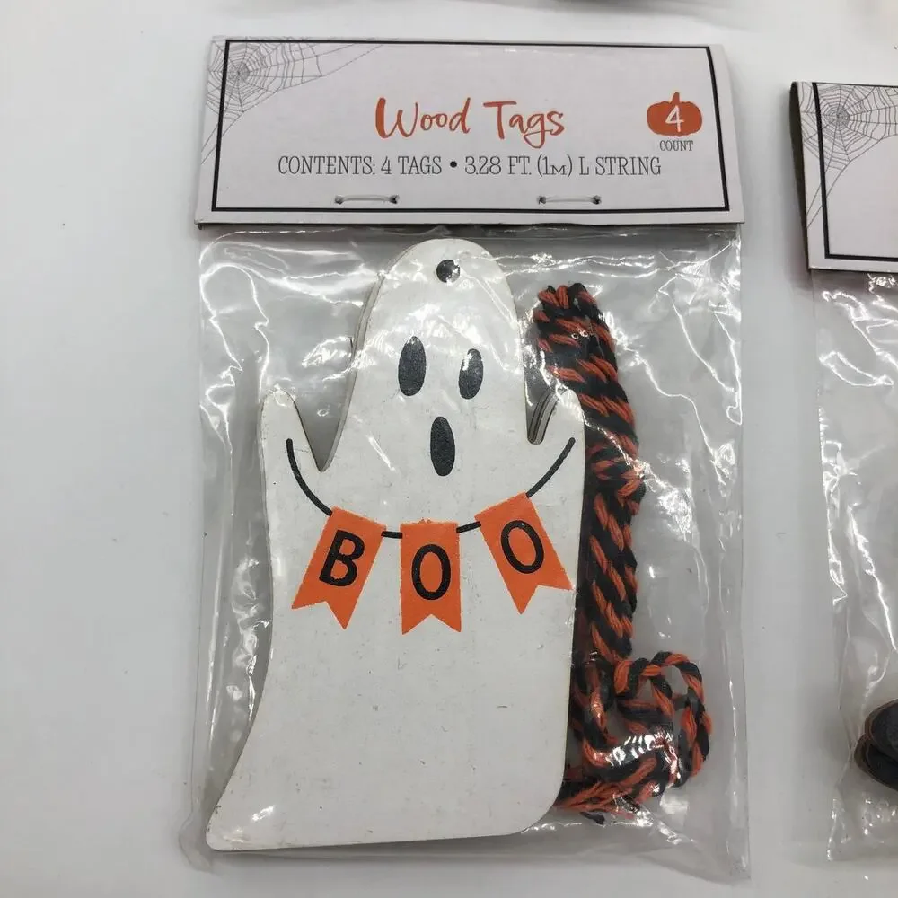 Set of 4 Target Bullseye Wood Halloween Gift Craft Tags 16 Ghost Candy Corn
